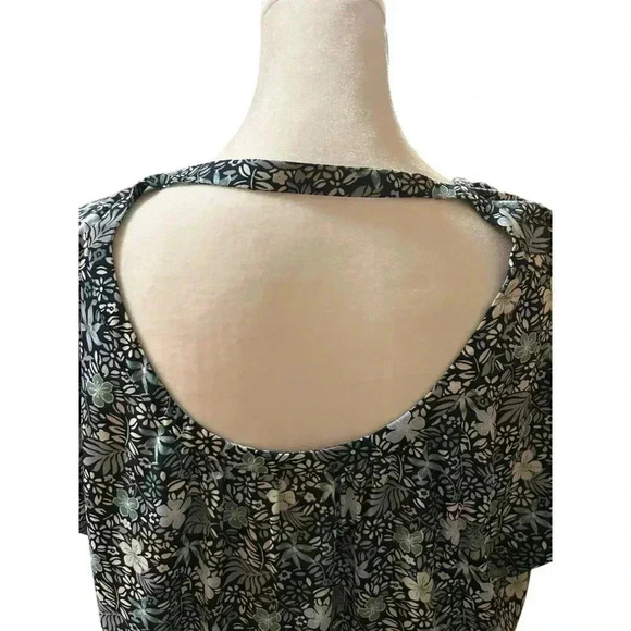 Ann Taylor LOFT Tunic Size M Blue Green Floral Short Sleeve Open V Back - Picture 6 of 6